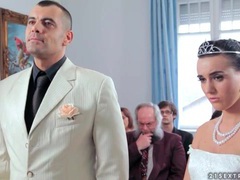 NymphoClips presents: Sexy bride licks his shoes and sucks his cock