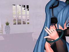 NymphoClips presents: Mmd blue hair cutie with sex toys in pussy and ass gv00103