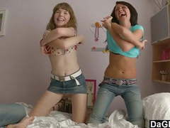 NymphoClips presents: Lesbian teen couple seduce a guy