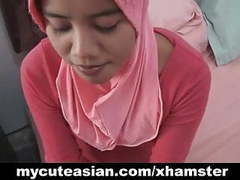 NymphoClips presents: Asian amateur in head scarf sucks then fucks