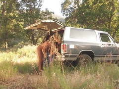 NymphoClips presents: Almost busted outdoor naked fuck by the forest under the sun