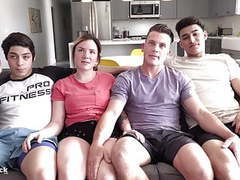 NymphoClips presents: Crazy teen 4some. ass splitting huge cock and rimming!