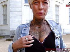NymphoClips presents: German skinny tattoo milf at public blind date ercom casting