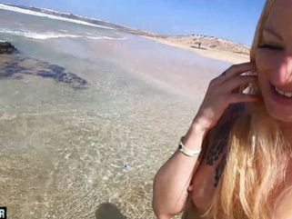 NymphoClips presents: Sex on the beach andy-star fucks german blonde skinny outdoor