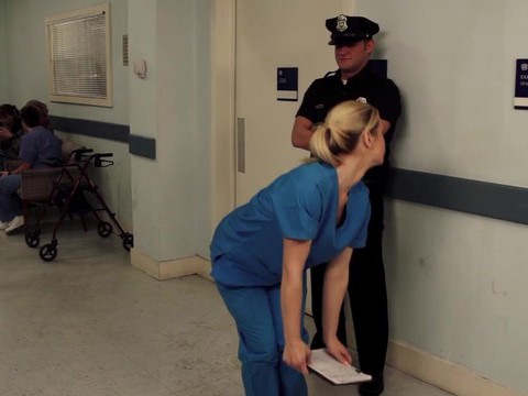 NymphoClips presents: Nurse tara lynn fox drops on her knees to give a sloppy blowjob
