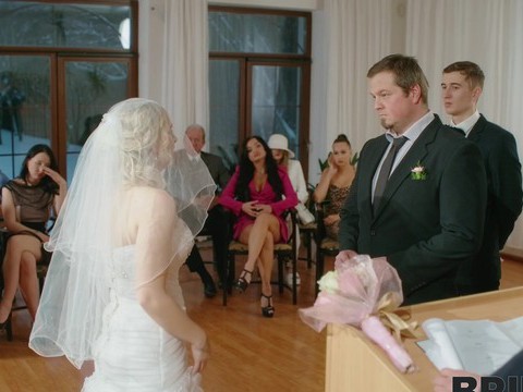 NymphoClips presents: Dirty bride kristy waterfall rides a lover while people watch