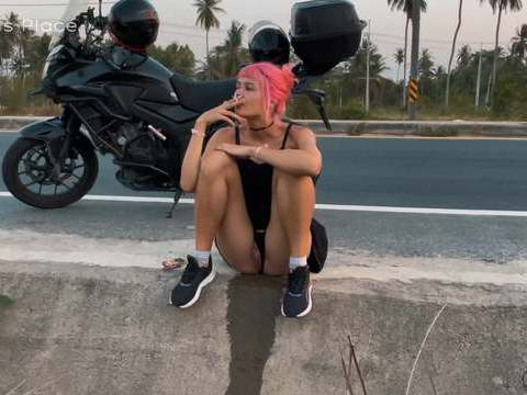 NymphoClips presents: Motorbike girlfriend peeing on the roadside