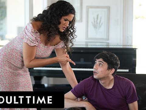 NymphoClips presents: Adult time - stepmommy penny barber teaches stepson ricky spanish a lesson about looking at nudes!
