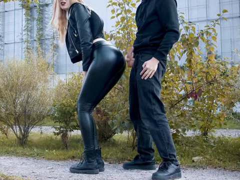NymphoClips presents: He cums on my latex leggings in public! - clothedpleasures