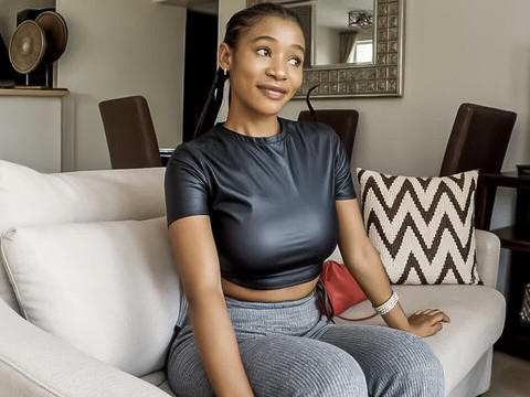 NymphoClips presents: Amateur ebony model tricked to suck white cock at couch casting call