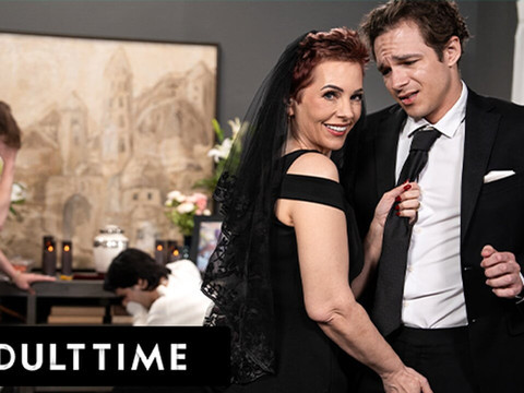 NymphoClips presents: Adult time - horny tattooed gilf ruby lynne caught fucking big dick stud during her hubby's funeral!