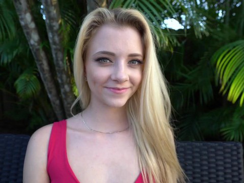 NymphoClips presents: Blonde neighbor riley star wants into the pool and offers her pussy