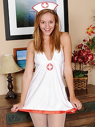 NymphoClips presents: Slutty and horny teen nurse Chandler Fay strips naked