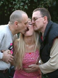 NymphoClips presents: Petite blonde teenie girl enjoying two old biker penises