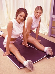 NymphoClips presents: Two lesbian fitnessing horny hotties end up fucking hard