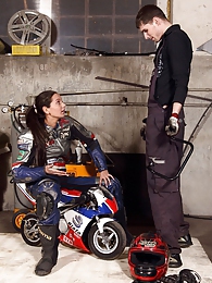 NymphoClips presents: Shy teenage biker chick fucks the horny mechanic hardcore