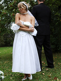 NymphoClips presents: Blonde bride Hayley Marie Coppin gets naked on a lawn while taking her vows