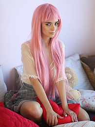 NymphoClips presents: Teen sweetheart with a long pink hair gets nude and flashes her gorgeous breasts and pussy